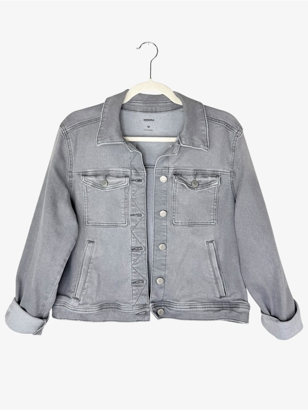 Sonoma light gray jean jacket womens M classic soft stretch denim Y2K tomboy EUC